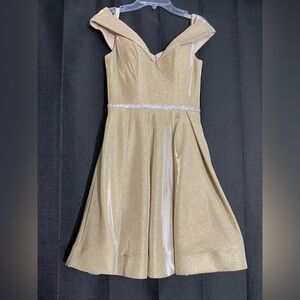 Gold off the shoulder dress (with pockets!)